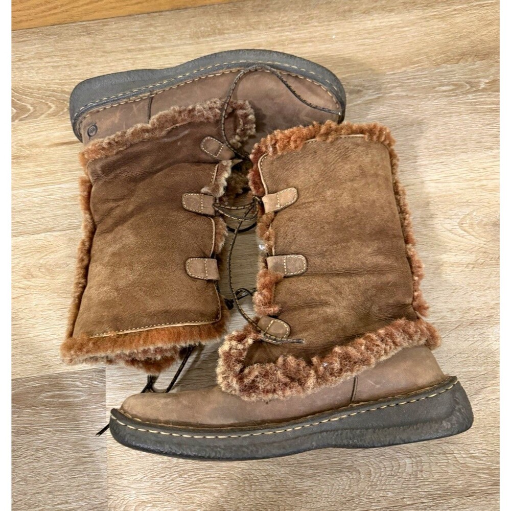 Børn Brown Suede Shearling Lined Lace-Up Mid-Calf Winter Boots Women's 9 EU 40.5